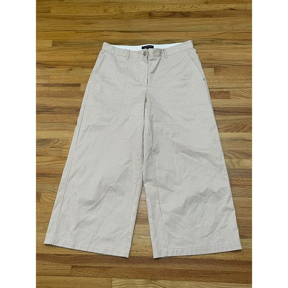 Lafayette 148 Women's 10 Brown Pant Cotton Cropped Striped Wide Leg Boho Culotte - Picture 1 of 11